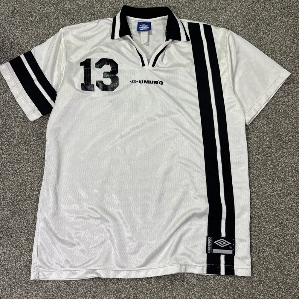 Vintage Umbro 80s Jersey Collared Shirt Made In USA Large Striped